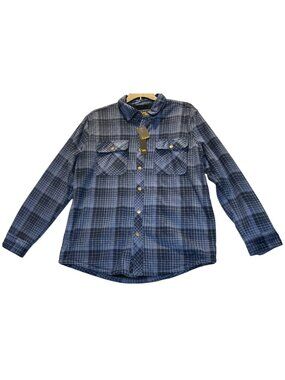 Lee Mens Size L Blue Plaid Sherpa-Lined Fleece Snap-Up Shacket